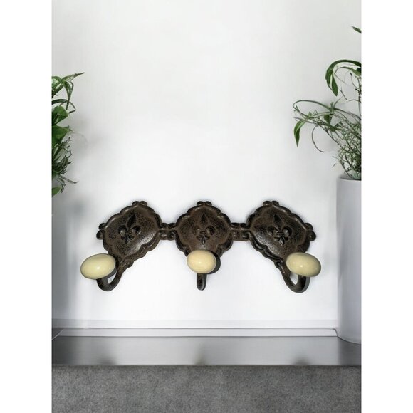 Antique Bronze Wall-Mounted Coat Rack With 3 Ceramic Knobs - Picture 4 of 4
